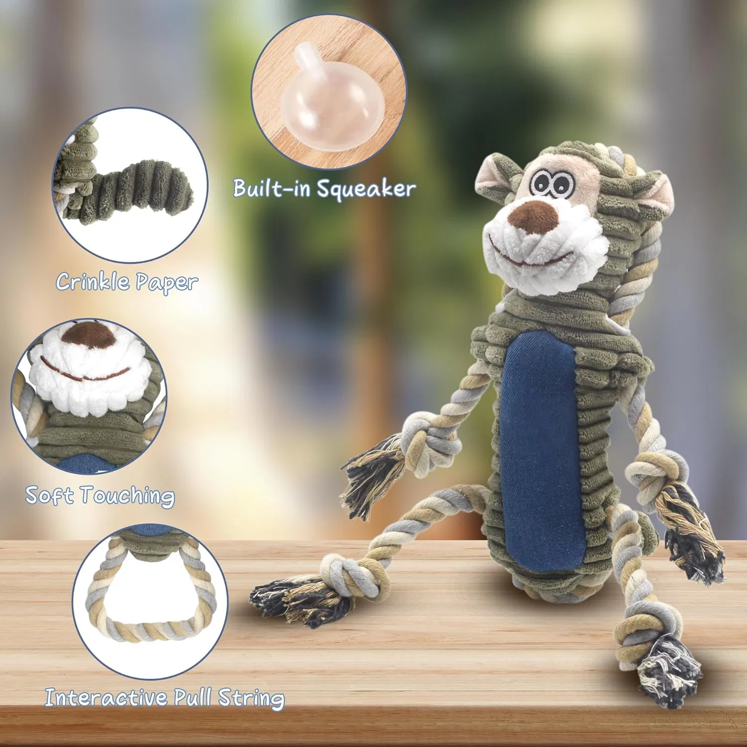 Monkey Plush Quality Dog Chewy Soft Squeaky Rope Durable Pet Tough Toys