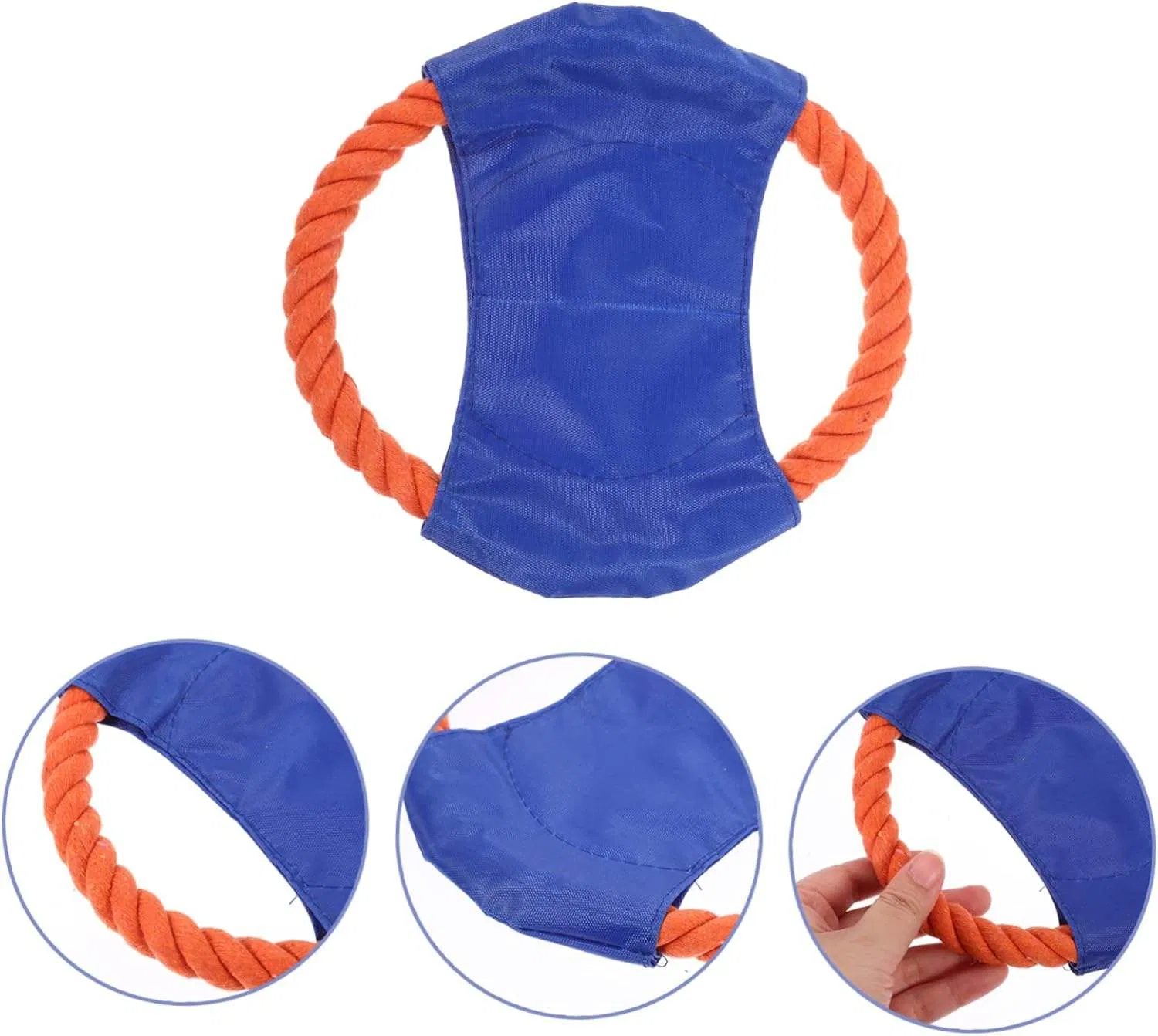 Promotional Custom Logo Flying Disk Durable Canvas Sewn Woven Dog Cotton Rope Small Size Pet Flyer Tug Toys Plastic Carton