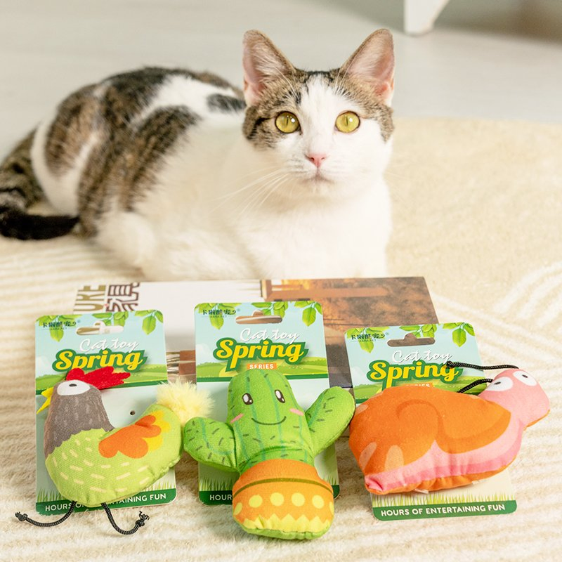 Rena Pet Hot Sale Spring Colorful Color Cat Plush Teasing Fur Toys Assorted with Catnip