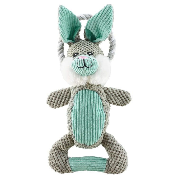 U-Pets Interactive Plush Squeaky Dog Tug Toy Bunny and Duck Shaped