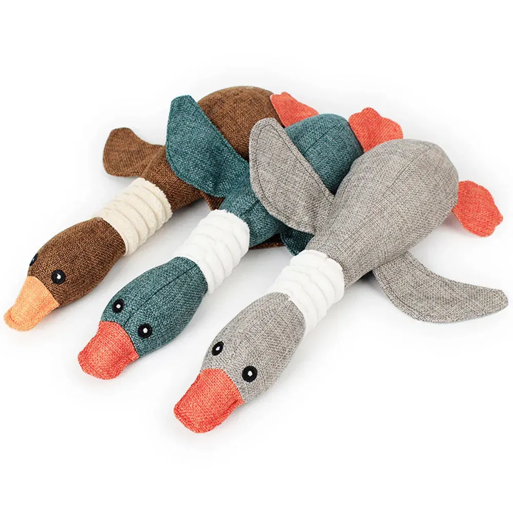 Soft Duck Shaped Pet Plush Toys Linen Fabric Safe Durable Dog Chew Interactive Playthings Molar Relieve Boredom for Home Use