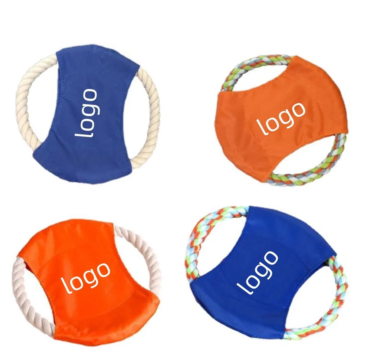 Promotional Custom Logo Flying Disk Durable Canvas Sewn Woven Dog Cotton Rope Small Size Pet Flyer Tug Toys Plastic Carton