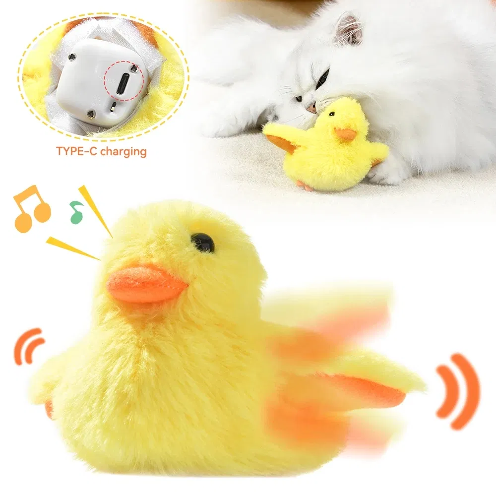 Duck Shape Electronic Cat Plush Toy Cute Interactive Teasing Smart Pet Toys with Catnip Sound