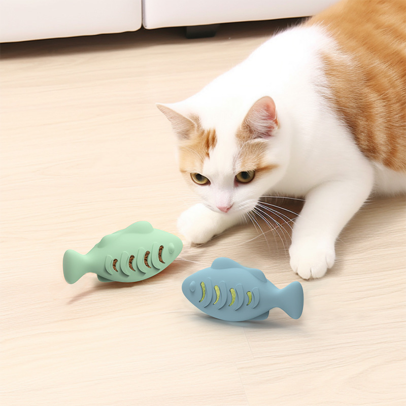 Cat Toothbrush Toy, Cat Toothbrush Fish Chew Toys with Catnip Interactive Cat with Silicone Pet Toy Cat Teeth Cleaning Brush Molar Stick for Cat Gift
