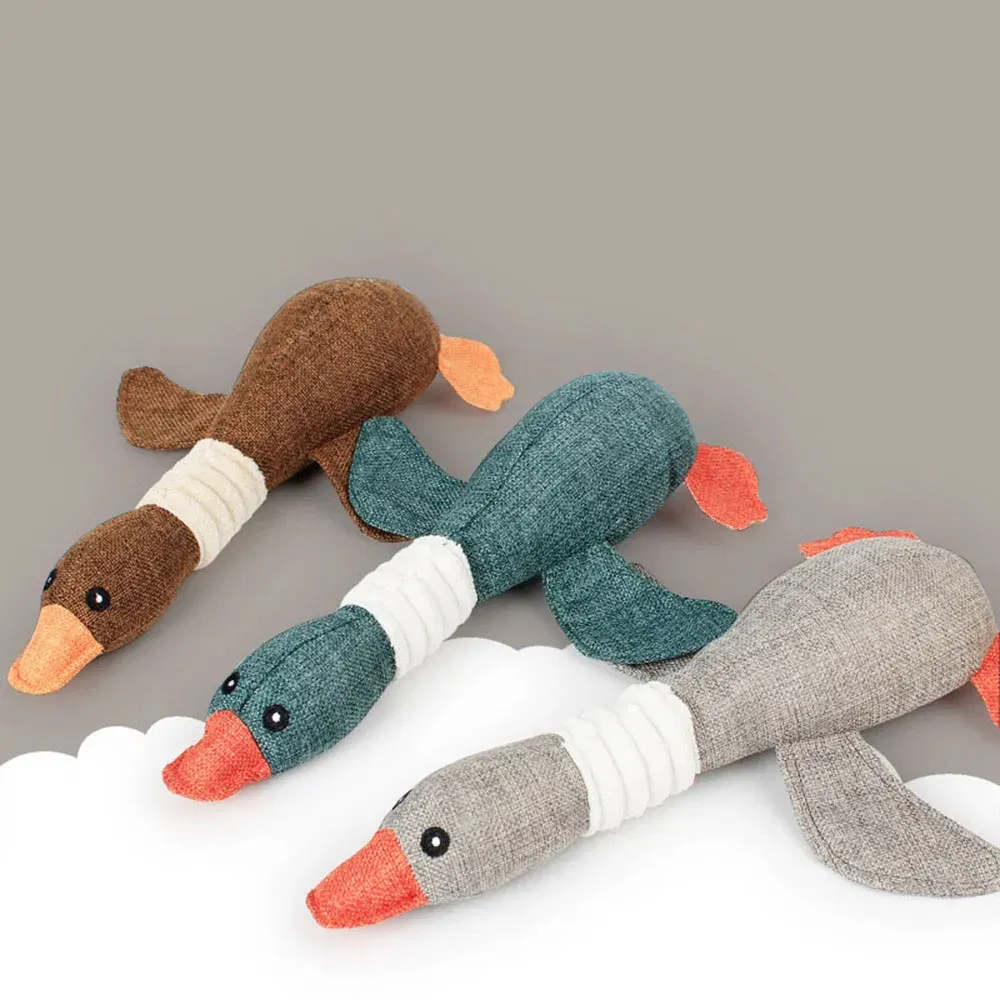 Soft Duck Shaped Pet Plush Toys Linen Fabric Safe Durable Dog Chew Interactive Playthings Molar Relieve Boredom for Home Use