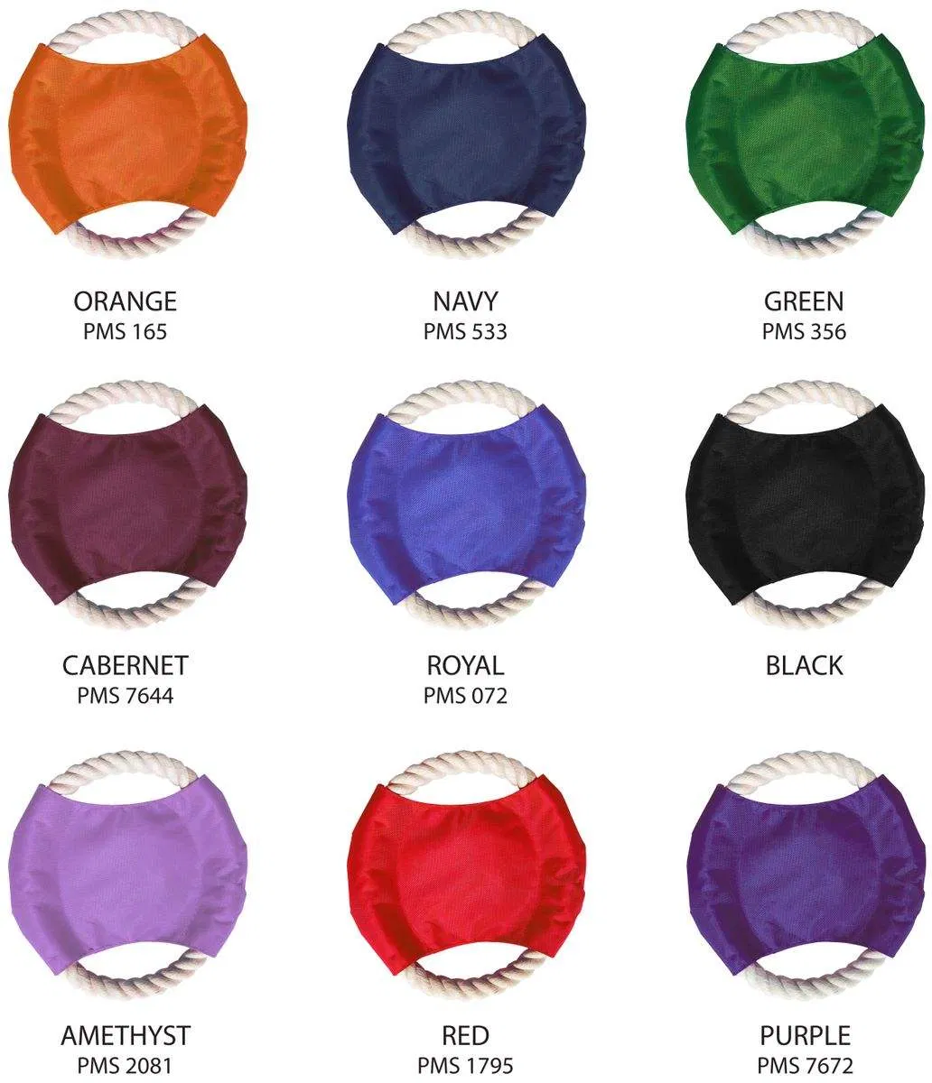 Promotional Custom Logo Flying Disk Durable Canvas Sewn Woven Dog Cotton Rope Small Size Pet Flyer Tug Toys Plastic Carton