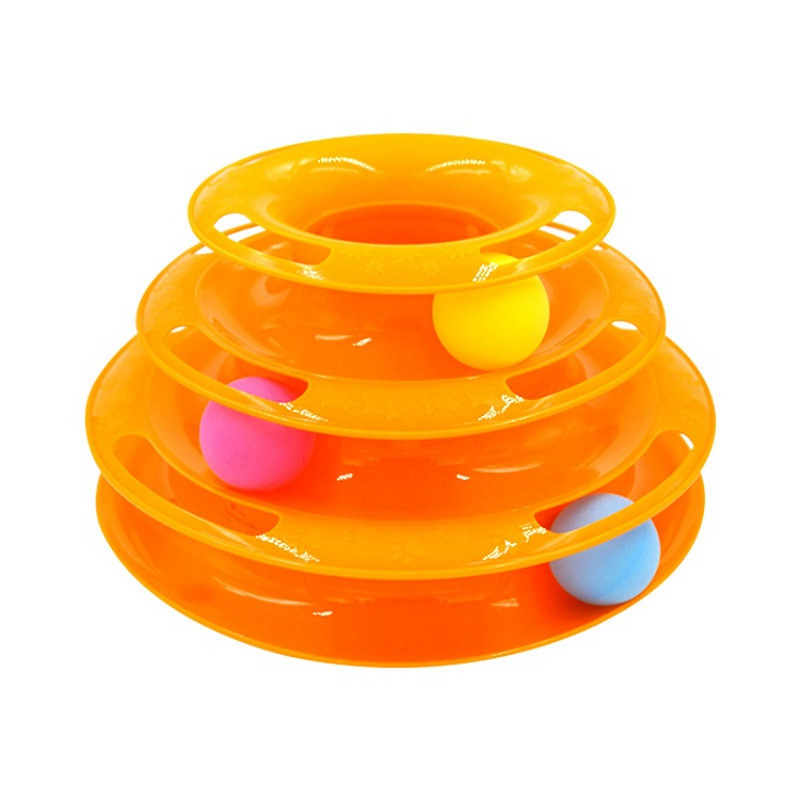 Custom Eco- Friendly Removable Training Exercise 3 Level Plastic Roller Tracks Tower Cat Ball Toy Interactive Pet Cat Toy