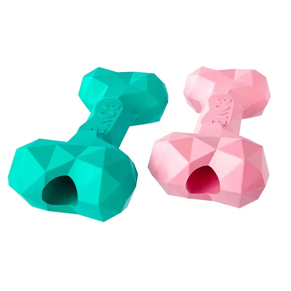 Diamond Bone Treat Food Stuff Dispensing Natural Rubber Dog Treat Bone Bite Chew Toy