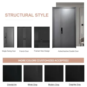 OUNA American Style Aluminum Entrance Door for Modern House Villa Exterior Security Entry Door with CE ISO NFRC Certification
