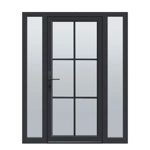 OUNA Black Grid Pattern Aluminum Double Door Narrow Frame Tempered Glass Entry Door for Modern Villa