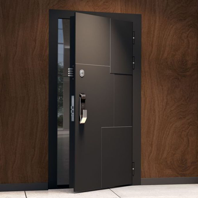 OUNA American Modern Style Main Security Door External Metal Aluminum Entry Front Doors Exterior Black Door for House Villa