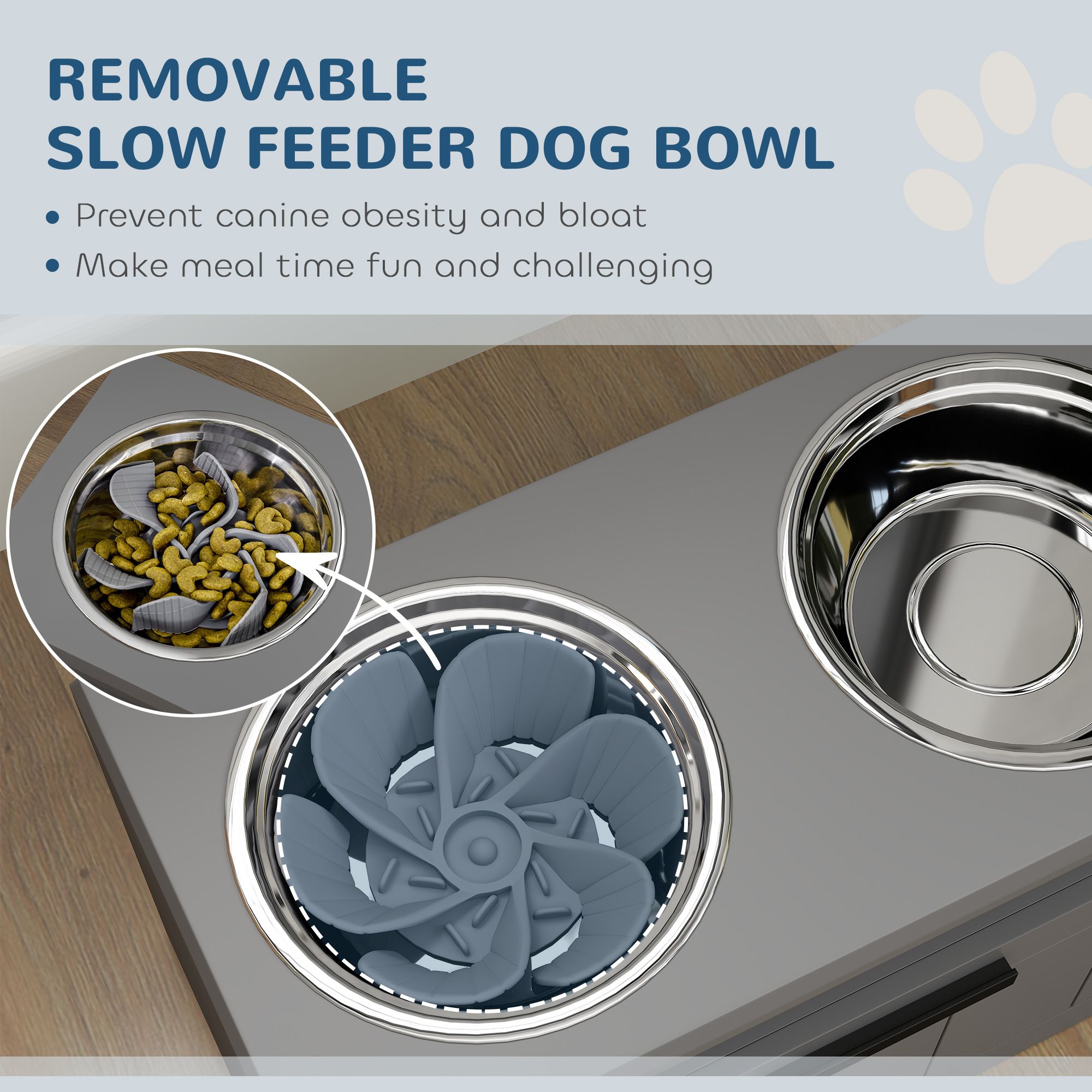 Large Breed Elevated Dog Bowls with Storage Drawer Slow Feeder Mat and 2 Stainless Steel Bowls for Puppies &amp; Adult Dogs