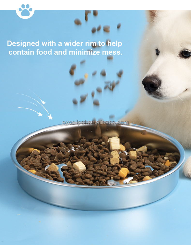 Eco-friendly 304 Stainless Steel Slow Feeder Bowl Anti-Choke Design for Healthy Eating of Dogs and Cats Solid Pattern