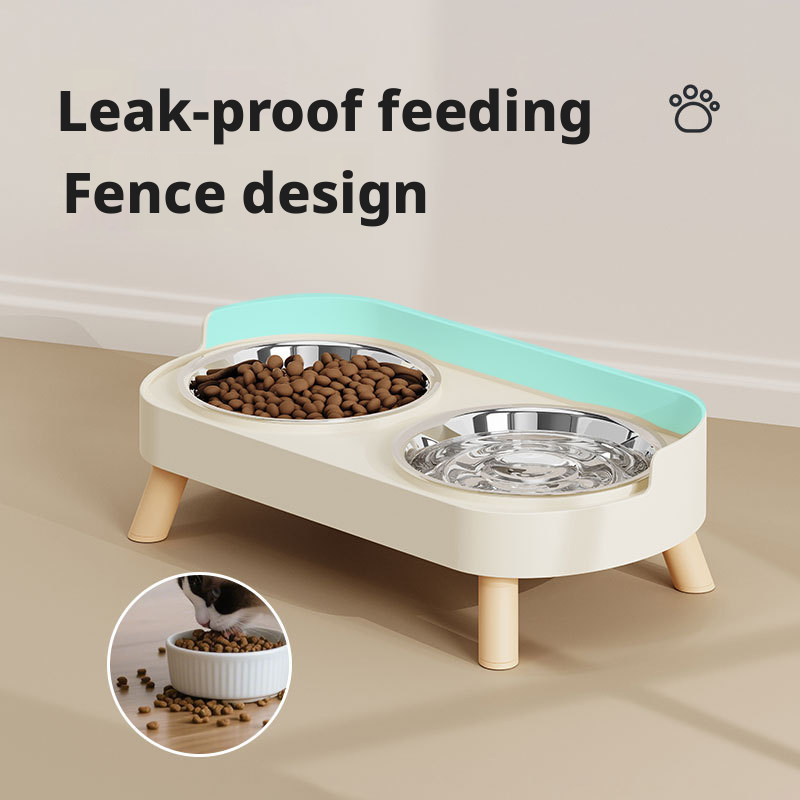 Stainless Steel Eco-Friendly 2 In 1 Raised Pet Bowl Set Double Cat Dog Feeder Anti Slip Slow Eating Dish Elevated Stand