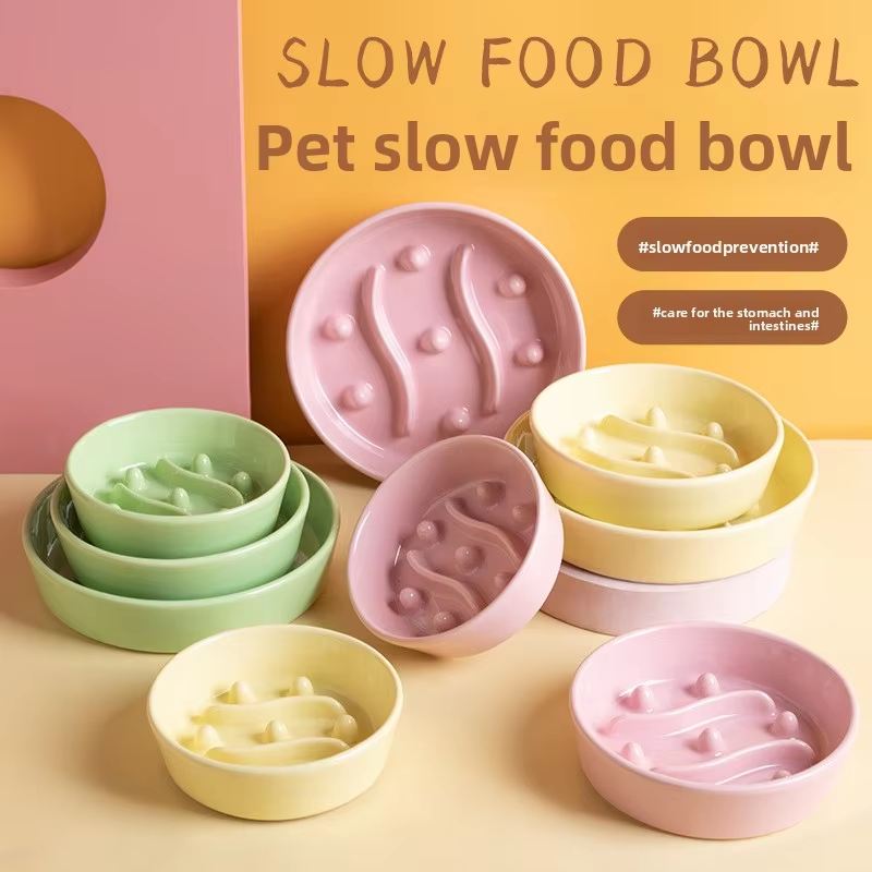 Ceramic Slow Feeder Pet Bowl Anti Choke Anti Tip Cat Dog Food Bowl Non Slip Pet Feeding Bowl for Kitten Puppy Small Medium Pets