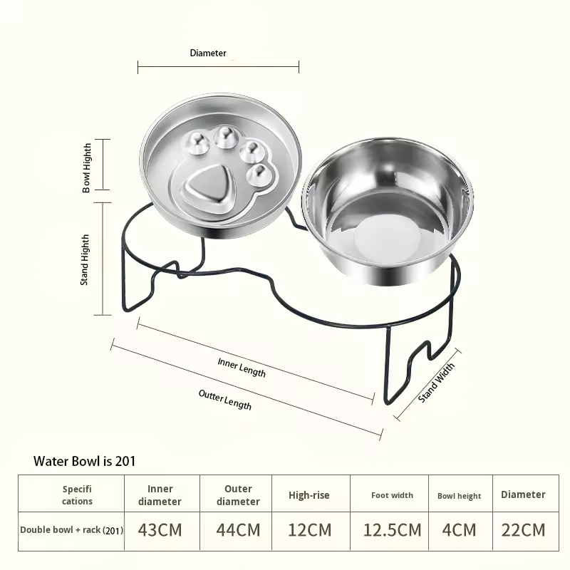 Stainless Steel Raised Pet Feeder with 2 Bowls and Metal Stand