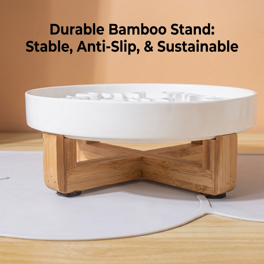 Ceramic Slow Feed Cat Bowl Anti-Choking Pet Dish with Fish Bone Pattern
