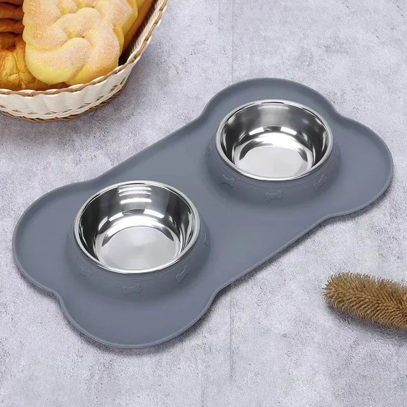Elevated Whisker Friendly Tilted Flat Silicone Double Feeder Bowl