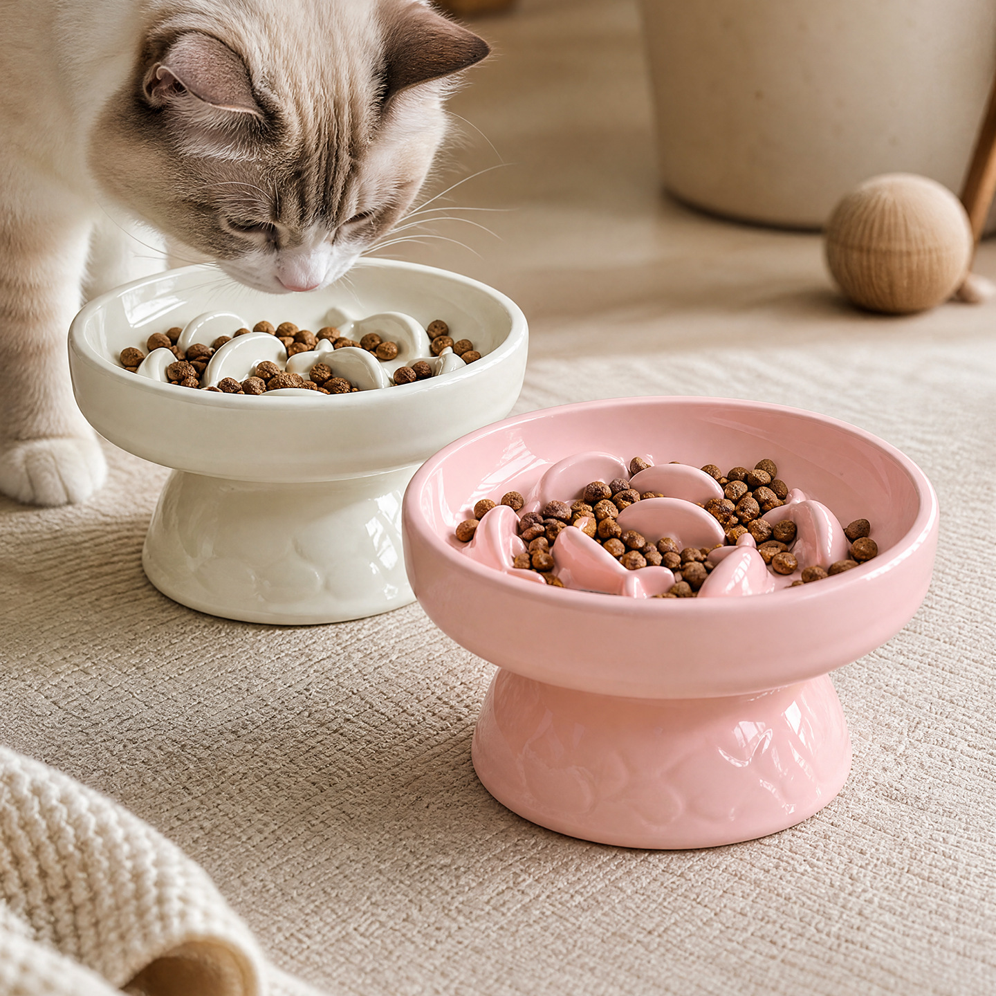 Elevated Ceramic Slow Feeder Bowl for Cats &amp; Dogs Anti-Choke Neck Protection Pet Feeding Bowl