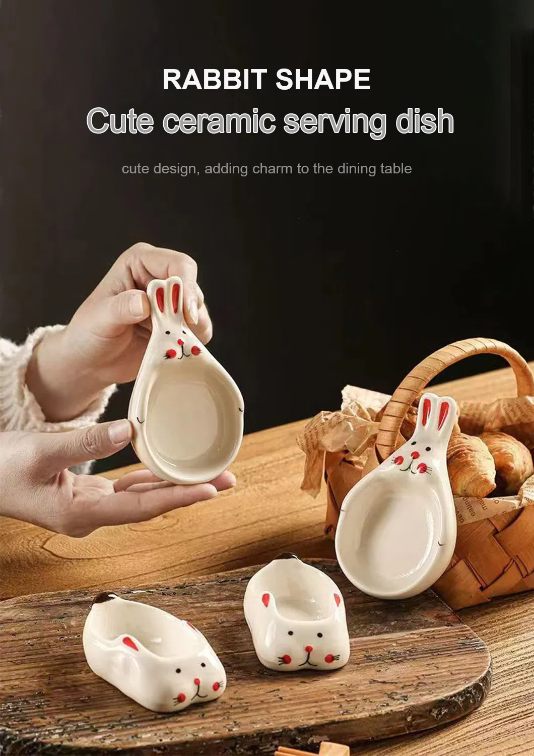 Playful Hopping Bunny Dipping Dish - Ceramic Sauce Bowl with Underglaze Garden Patterns