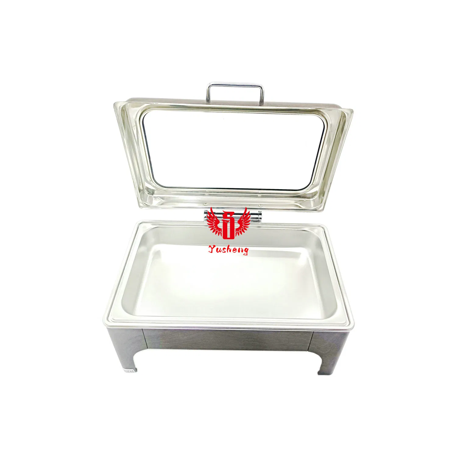 9L Chafing Dish Stainless Steel Rectangular Wooden Pattern Color