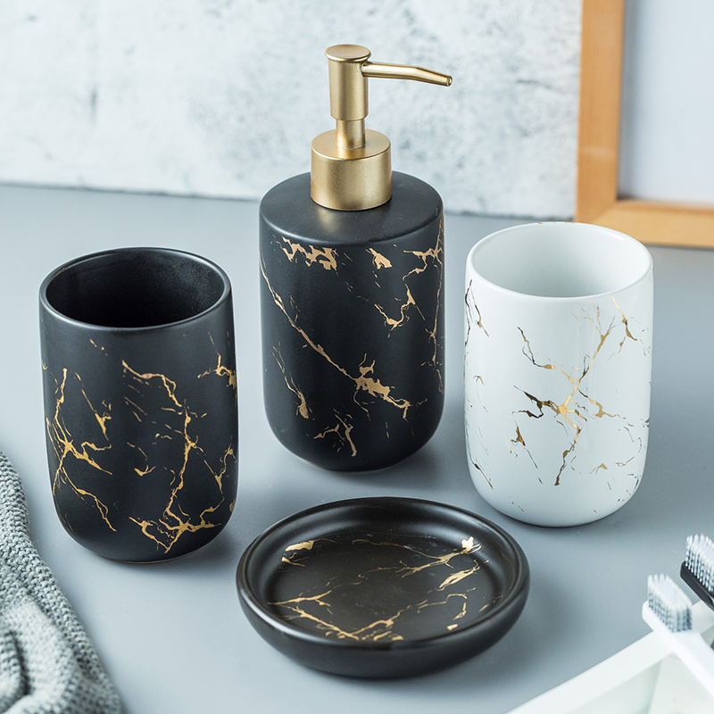 Bath Set Luxury Marble Pattern Tooth Mug Lotion Dispenser Soap Dish