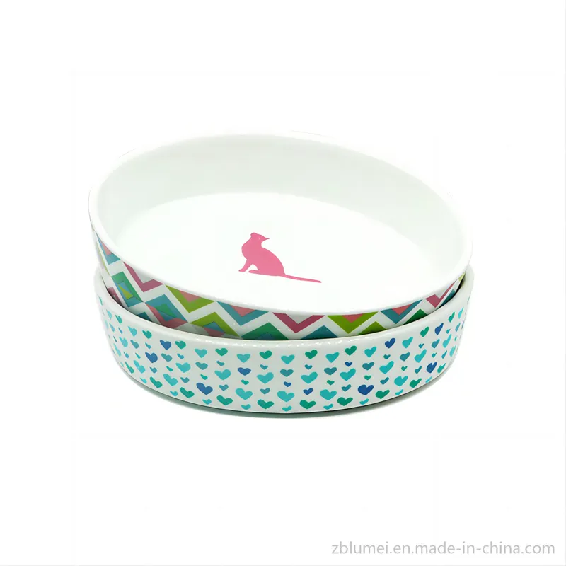 Ceramic Porcelain Stoneware Pet Dog Puppy Cat Kitten Feeding Food Water Wide Bowl Dish