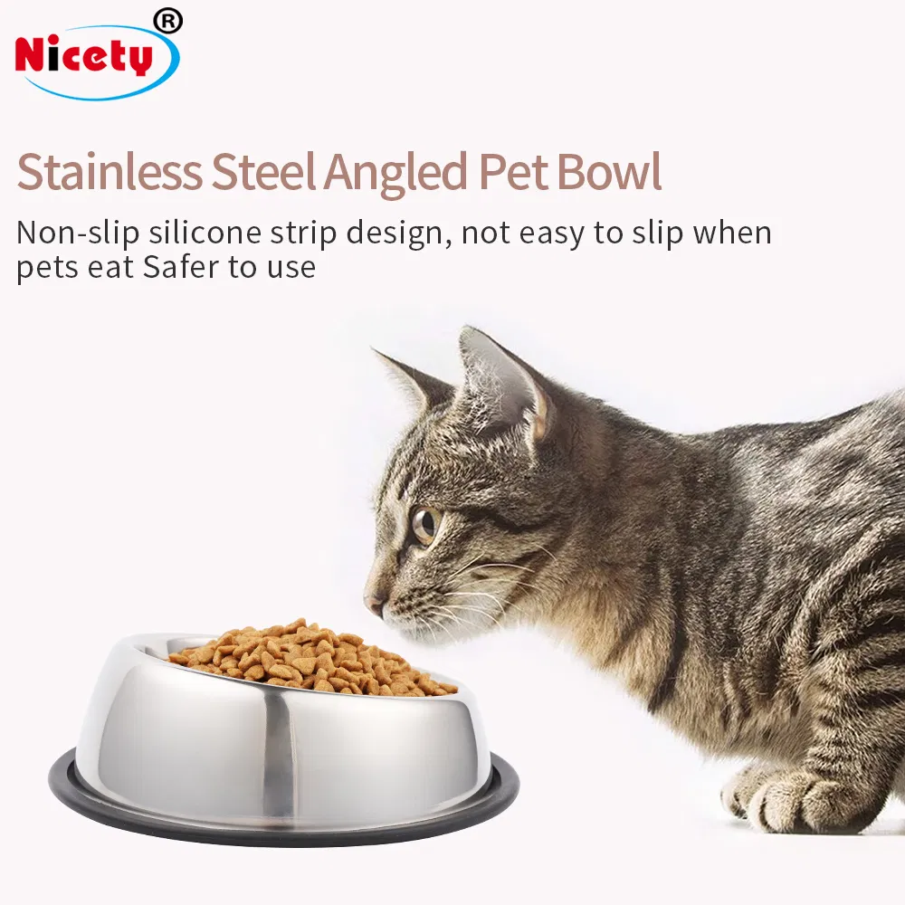 Wholesale Ergonomic Slanted Design Stainless Steel Pet Dog Bowl Food Grade Tilted Pet Feeding Bowls for Bulk Supply