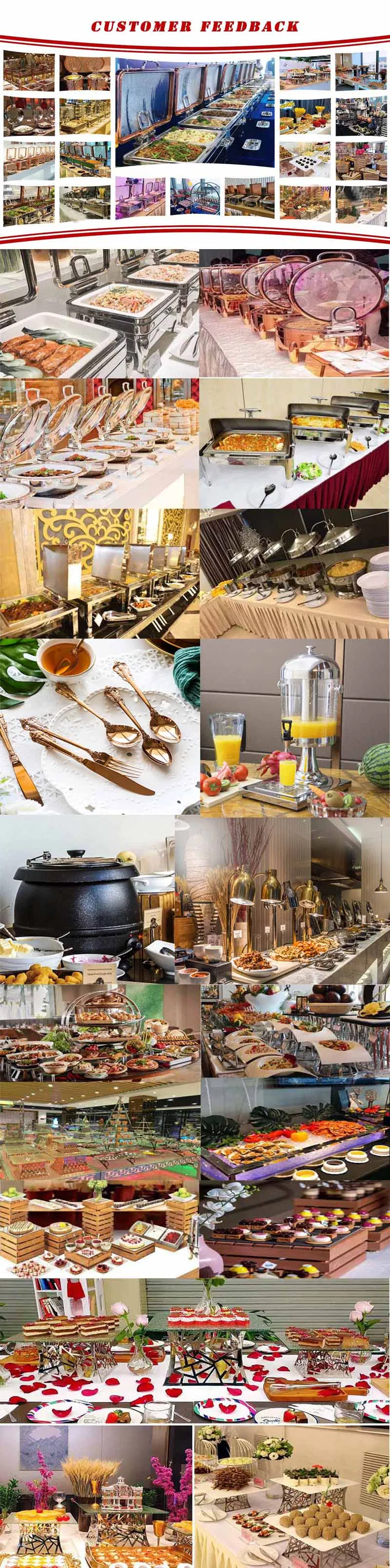 Luxury 9L Stainless Steel Golden Chafing Dish Two Compartments Hotel Restaurant Use Pattern Fuel Heating