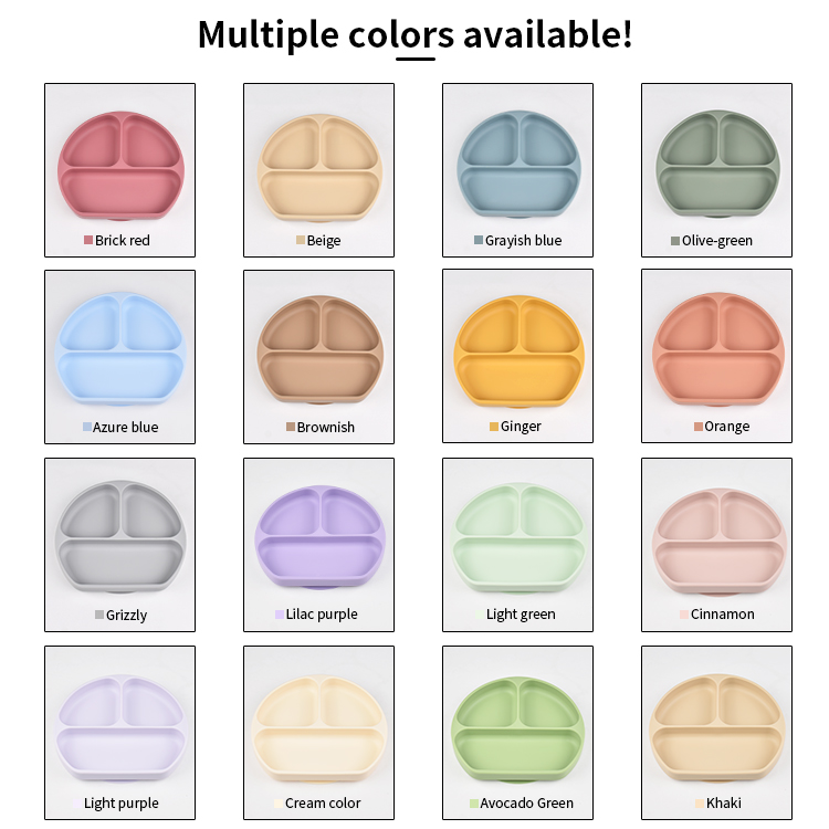 Durable Non Slip Silicone Divided Plate For Baby Feeding Children's Dish With Three Compartments Flexible Food Grade Material