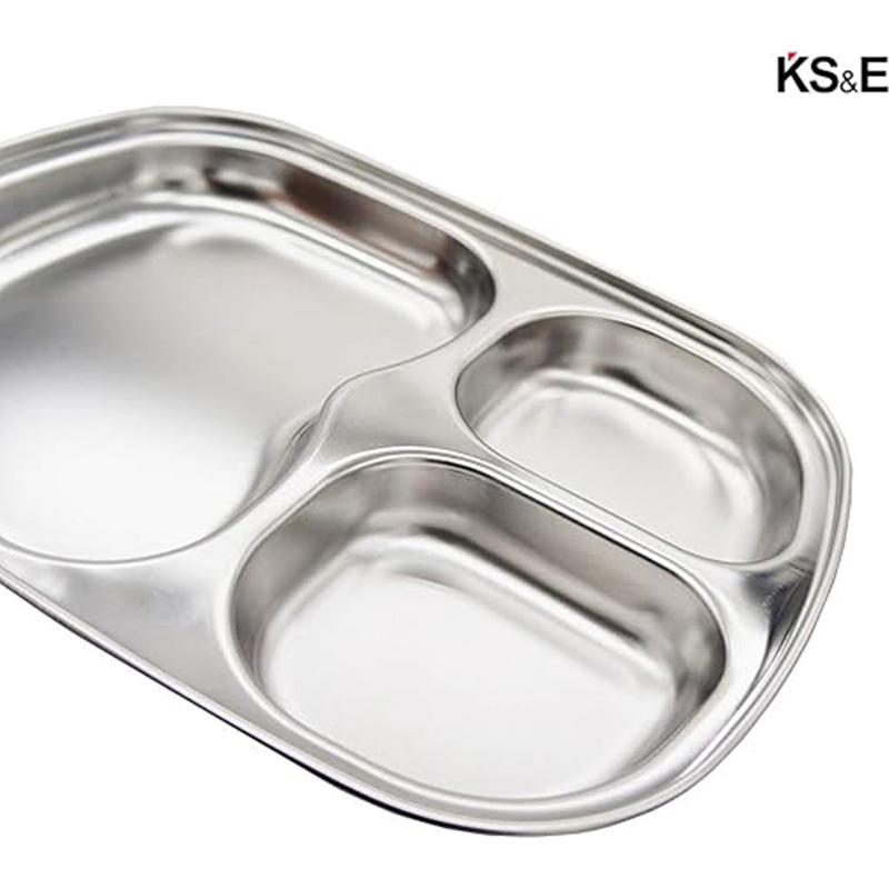 Compartment Stainless Steel Children Plate with Tray Cute Students Can Use Dinner Plates Divided Format Rice Fruit Food Tablewar
