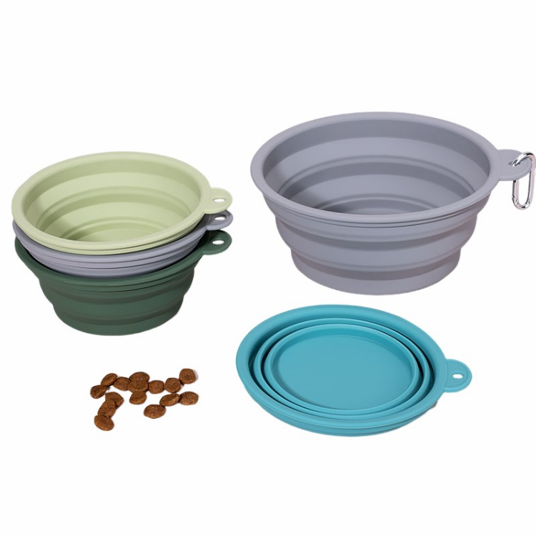 Custom Collapsible Water Food Dog Bowl Slow Feeder Silicone Pet Travel Bowl With Carabiner