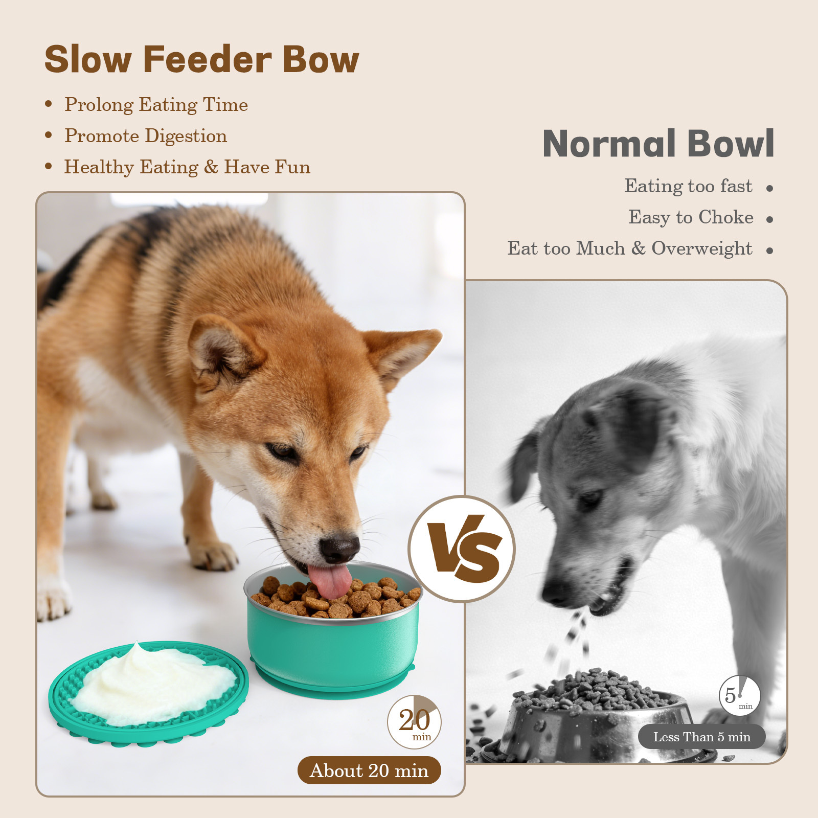 3-in-1 Stainless Steel Pet Slow Feed Bowl with Suction Cup - Multi-functional Pet Licking and Choking Prevention Device