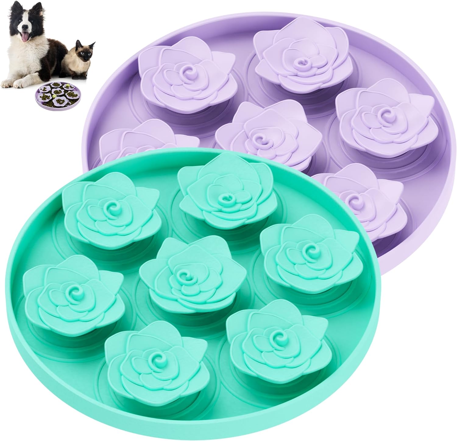 Make Mealtime Fun and Healthy Slow Feeder Dog Bowl - Reduce Overeating and Aid Digestion Cat Lick Mat Rose