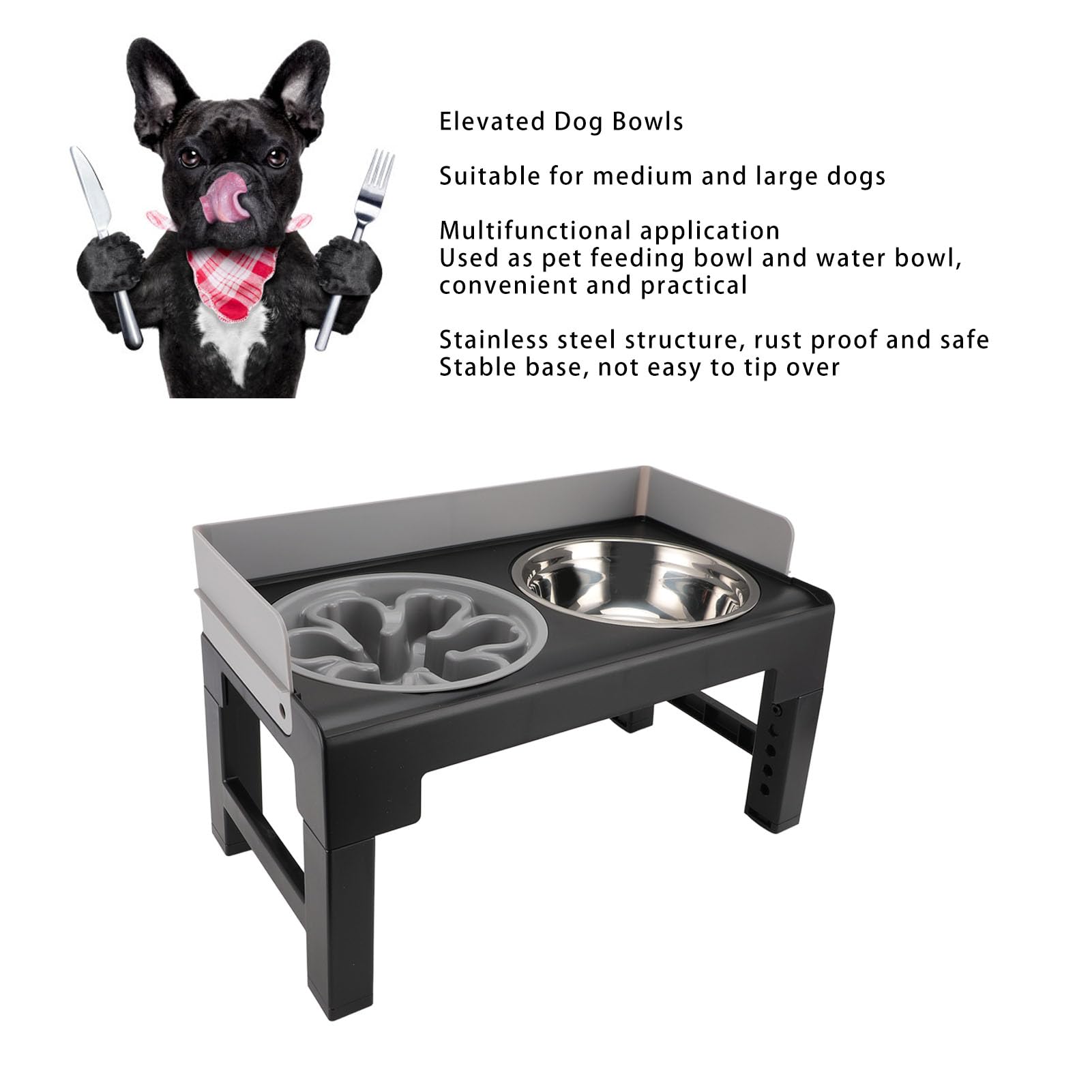 Smart Pet Feeding Table Adjustable Height + Slow Eating Bowl Stainless Double Bowls for Large and Small Pets