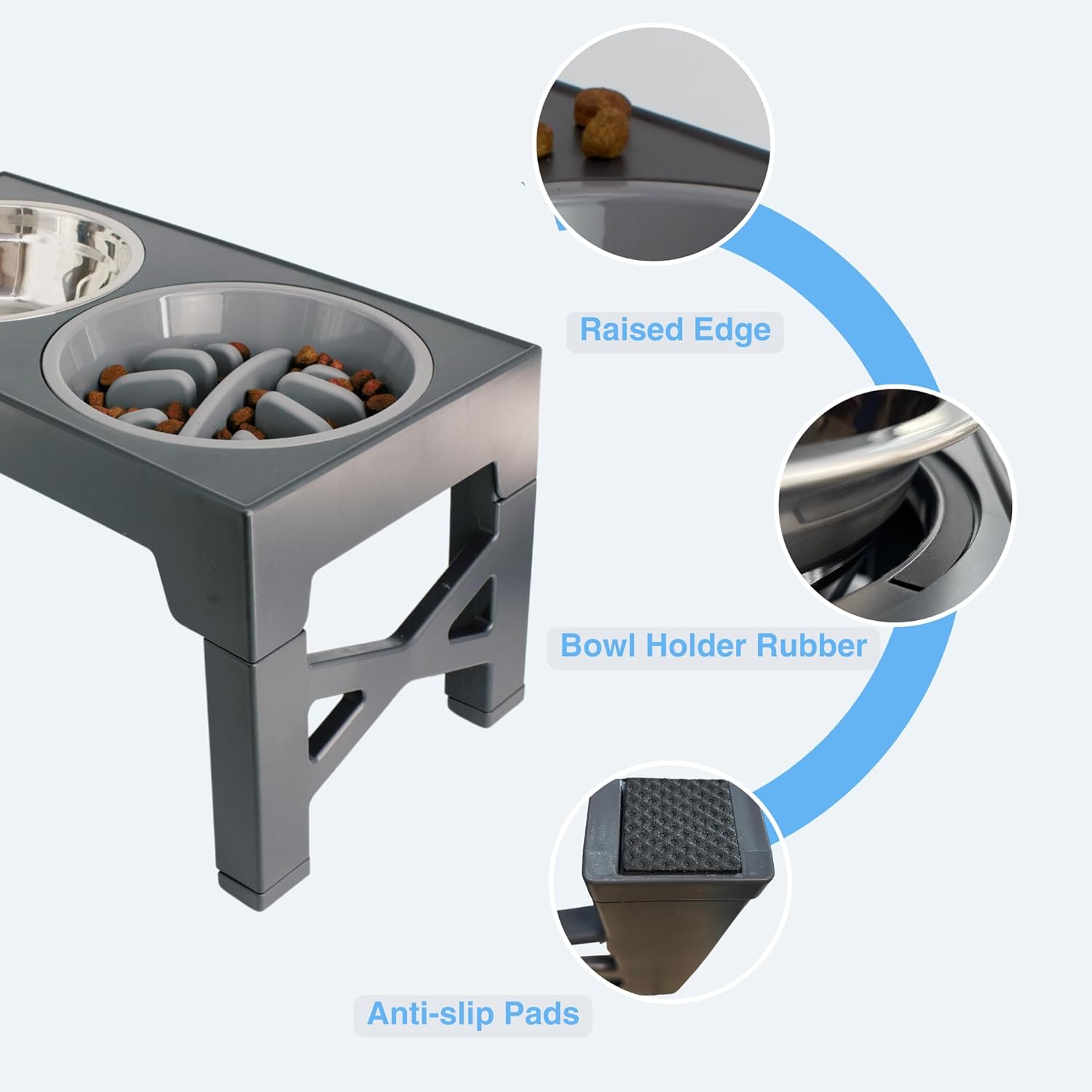 ZMaker Elevated Dog Bowls with Slow Feeder Raised Dog Bowls 5 Heights Adjustable Raised Dog Bowl