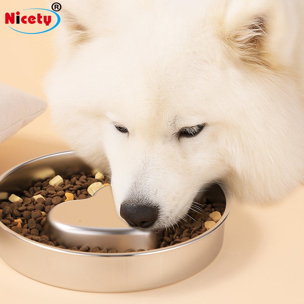 Eco-friendly 985ml Stainless Steel Silver 22cm Dog Bowl Love Style Slow Feeder Durable &amp; Chew-proof Food and Water Dishes