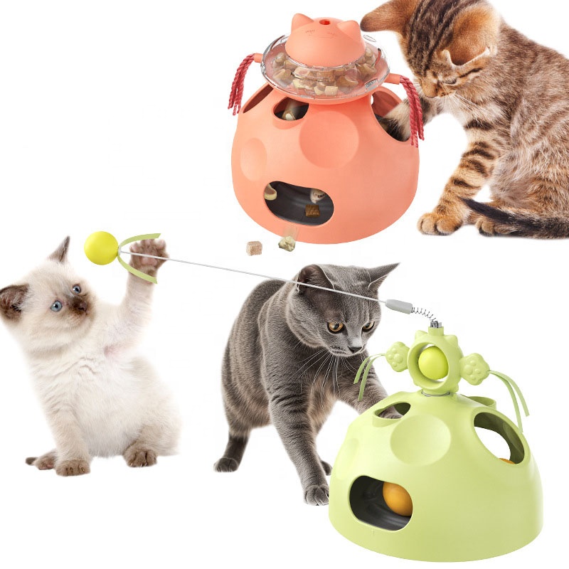 Interactive Cat Toy 4 in 1 Intelligence Puzzle Feeder with Feather Wand Treat Maze Mental Stimulation Toys