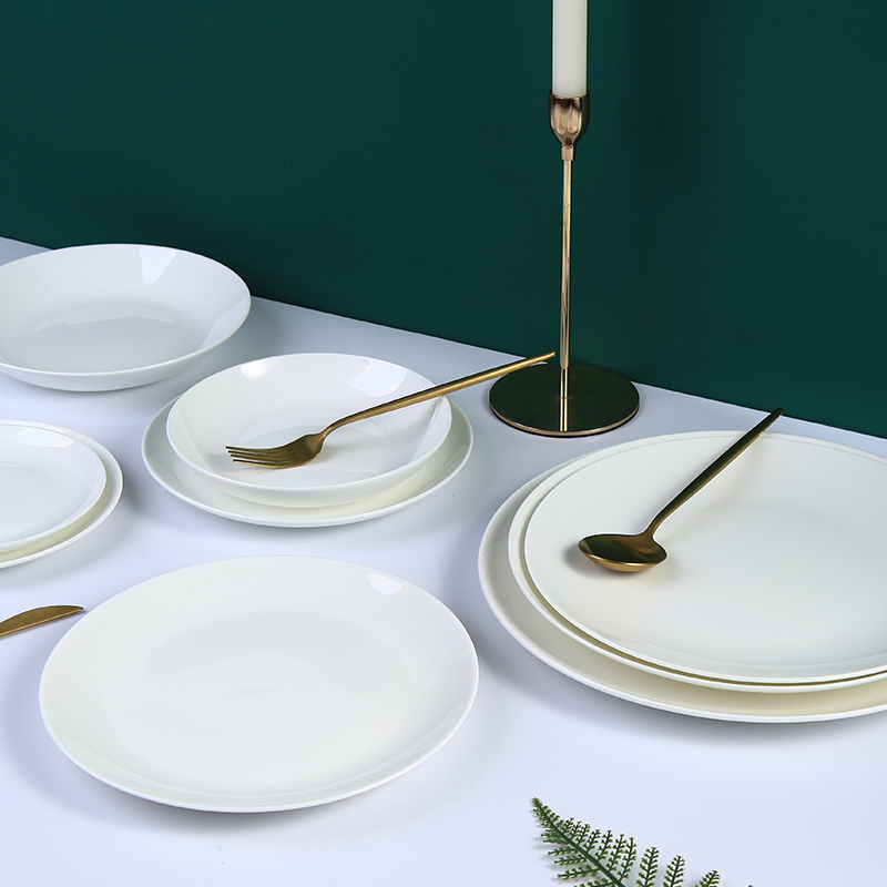 Sample Customization Wholesale Custom Logo Dinner Ware Pattern Fine Bone China Ceramic White Plate Dish