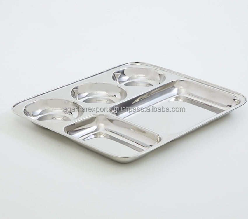 Stainless Steel Multi-Compartment Dinner Plate | School &amp; Canteen Thali, Easy to Clean | Wholesale Bulk Supply from India