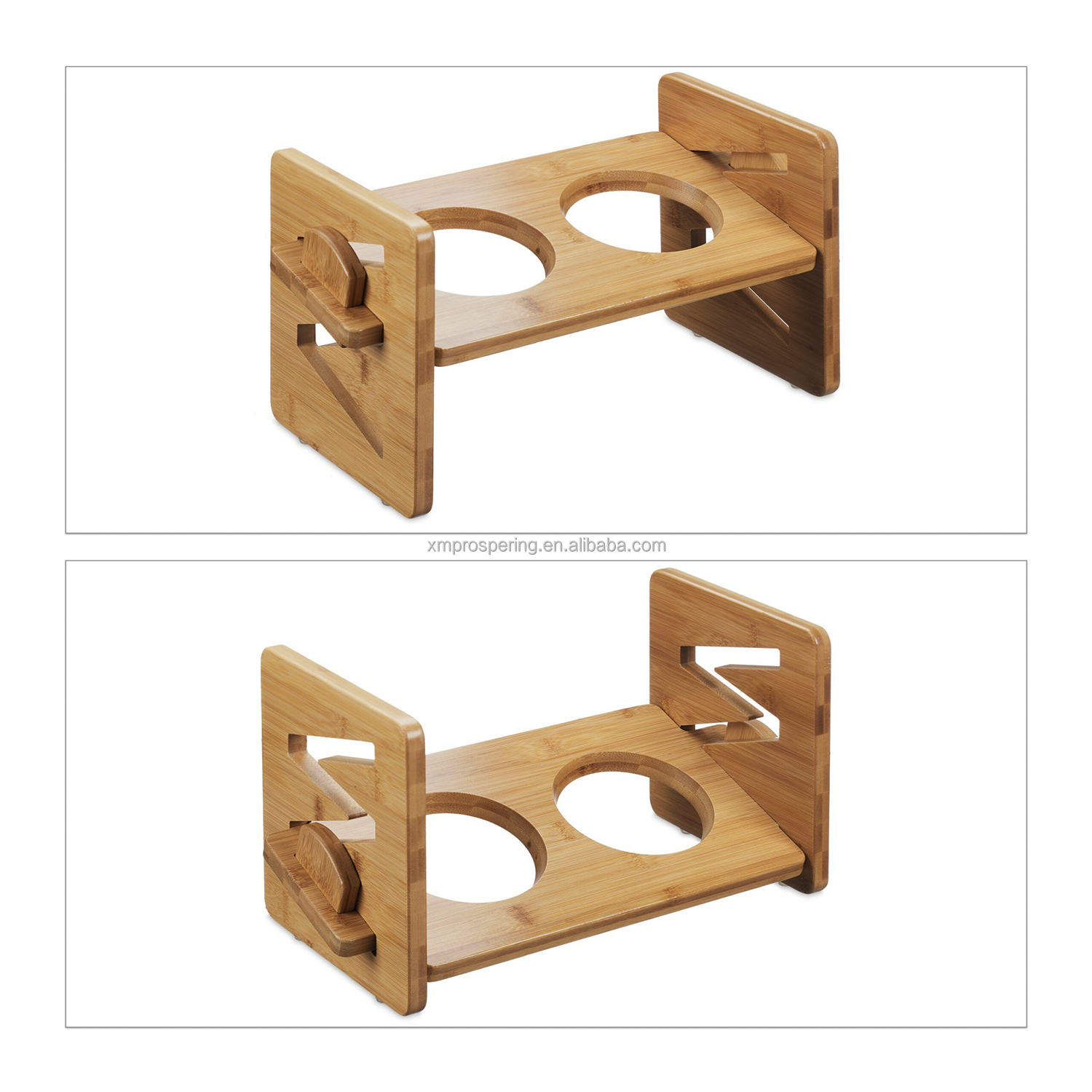 High Quality Height Adjustable Tilted Bamboo Pet Slow Feeder Bowl Raised Pet Bowl for Small Dogs and Cats for Food Serving