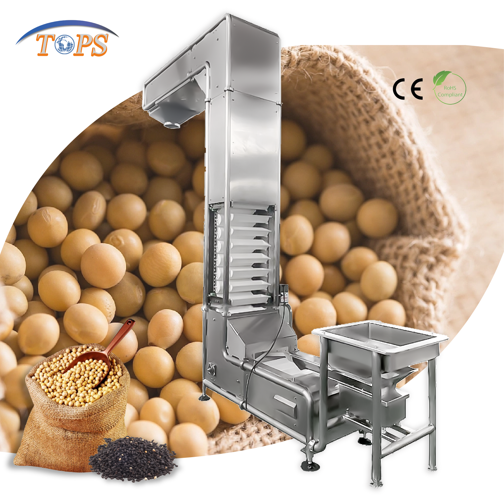 Stainless Steel Screw Feeder For Soybeans Peas Lentils With 1.8L Bucket And 4-6.5m/H Capacity