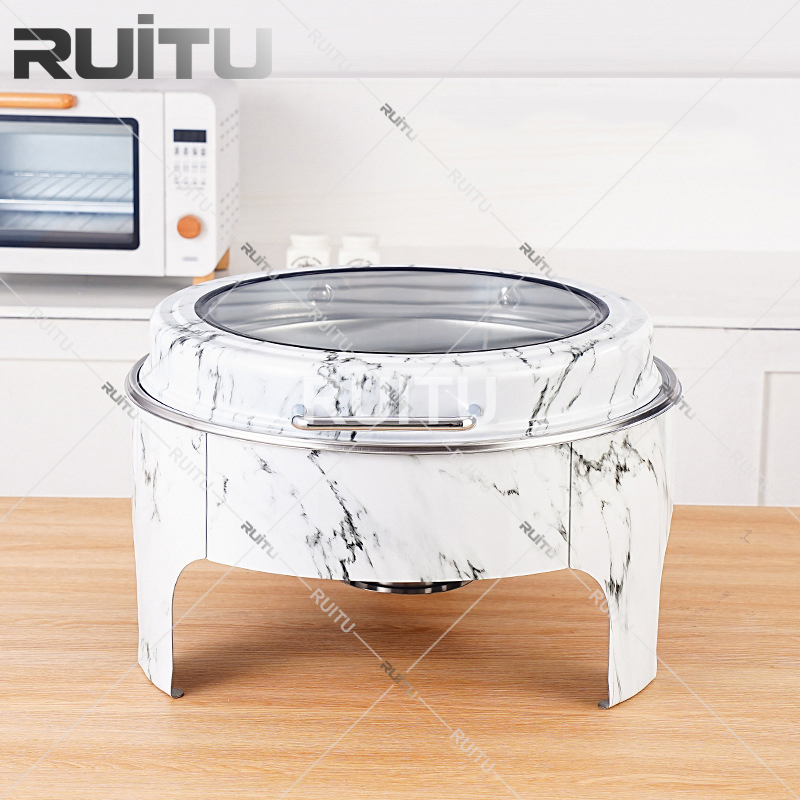 Top Selling Rectangle Stainless Steel Hotel Wedding Catering Marble Pattern White Buffet Chafing Dish Buffet Set Restaurant Party Food Warmer Chaffing Dishes