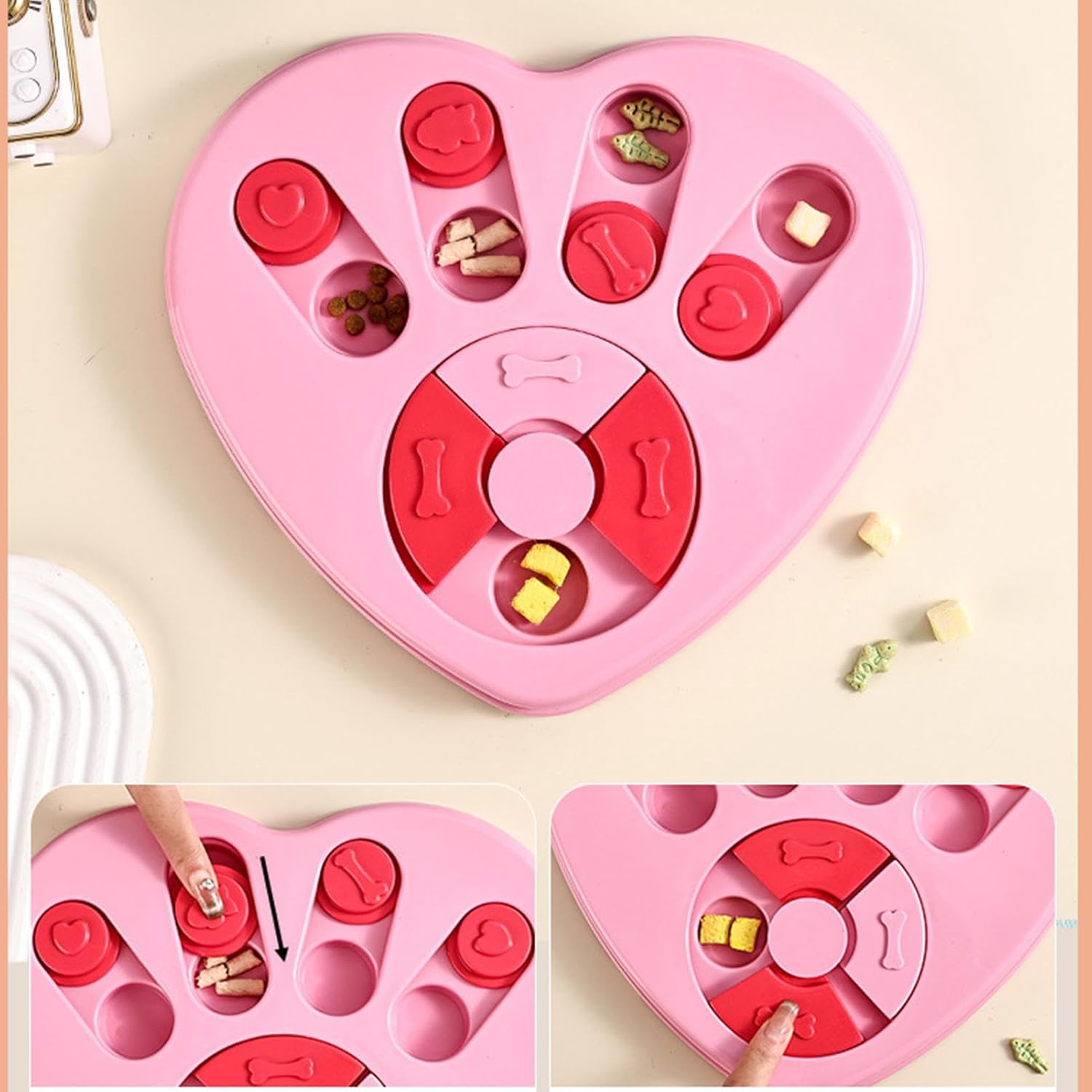 Pet Slow Feeder Puzzle Heart-Shaped Dog Food Bowl Treat Dispenser for Dogs and Cats