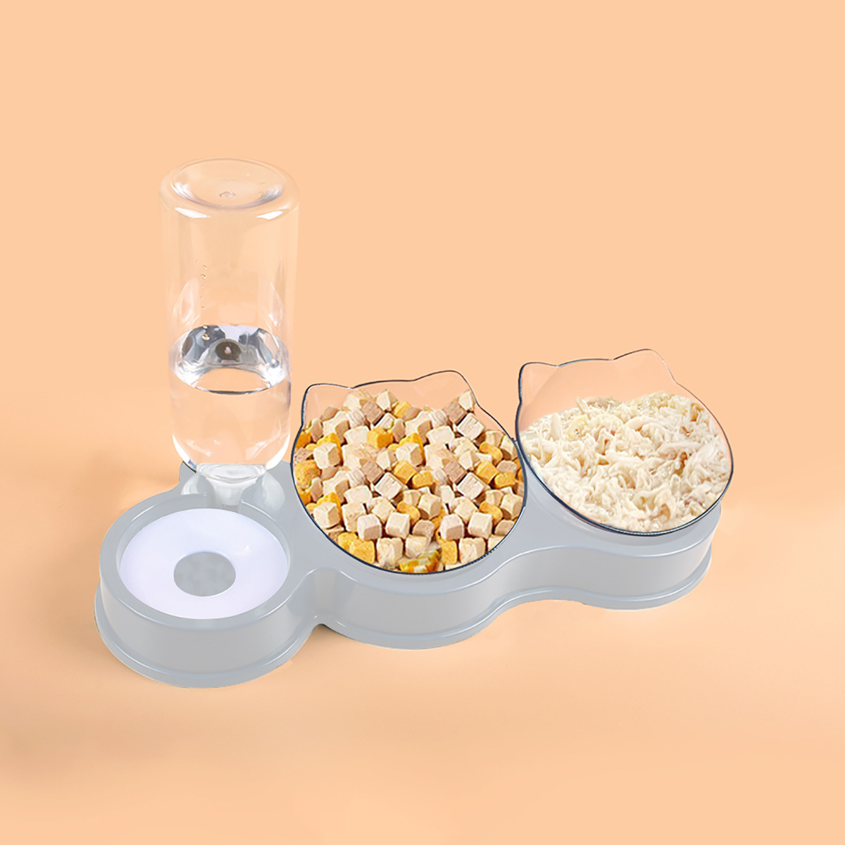 Cat &amp; Dog Pet Feeder with Slanted Opening Prevent Tipping Slow Feeder Automatic Drinking Large Caliber Water Bowl-Plastic