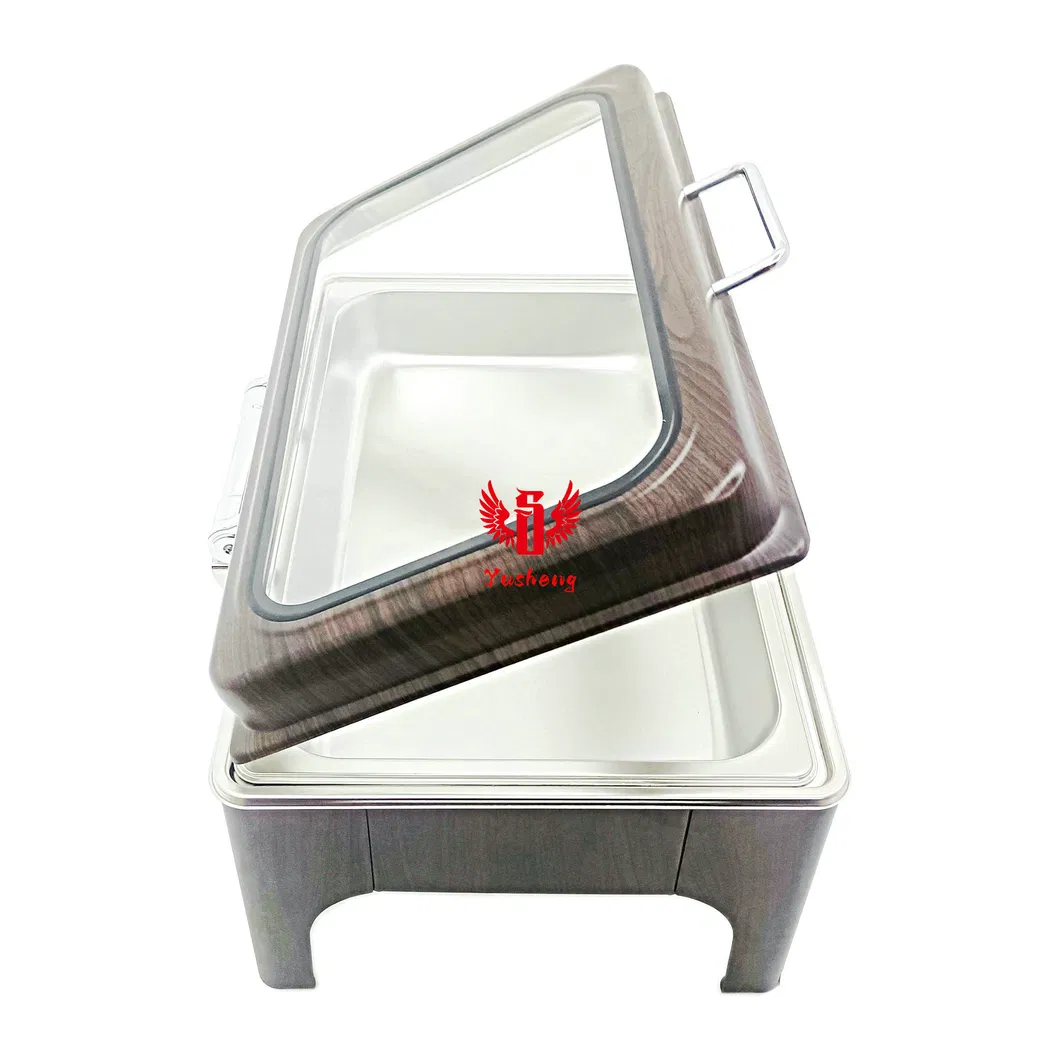 9L Stainless Steel Rectangular Wooden Pattern Color Buffet Dish China Factory