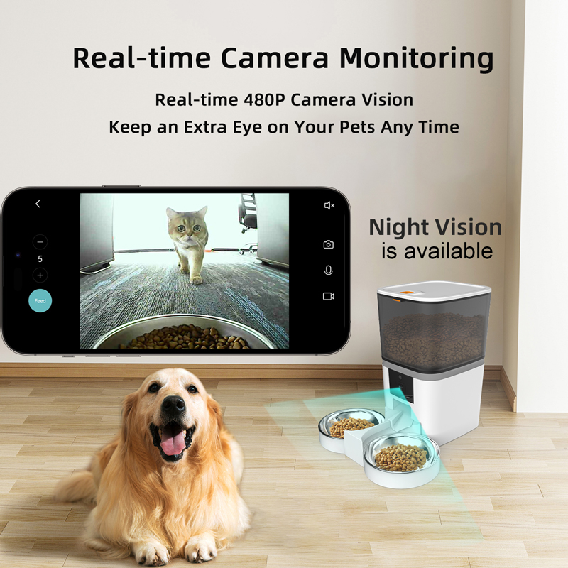 OEM Tuya Video Wifi App Control Dog Cat Feeder Dispenser Smart Remote Connected 6L Automatic Pet Food Bowl With Camera