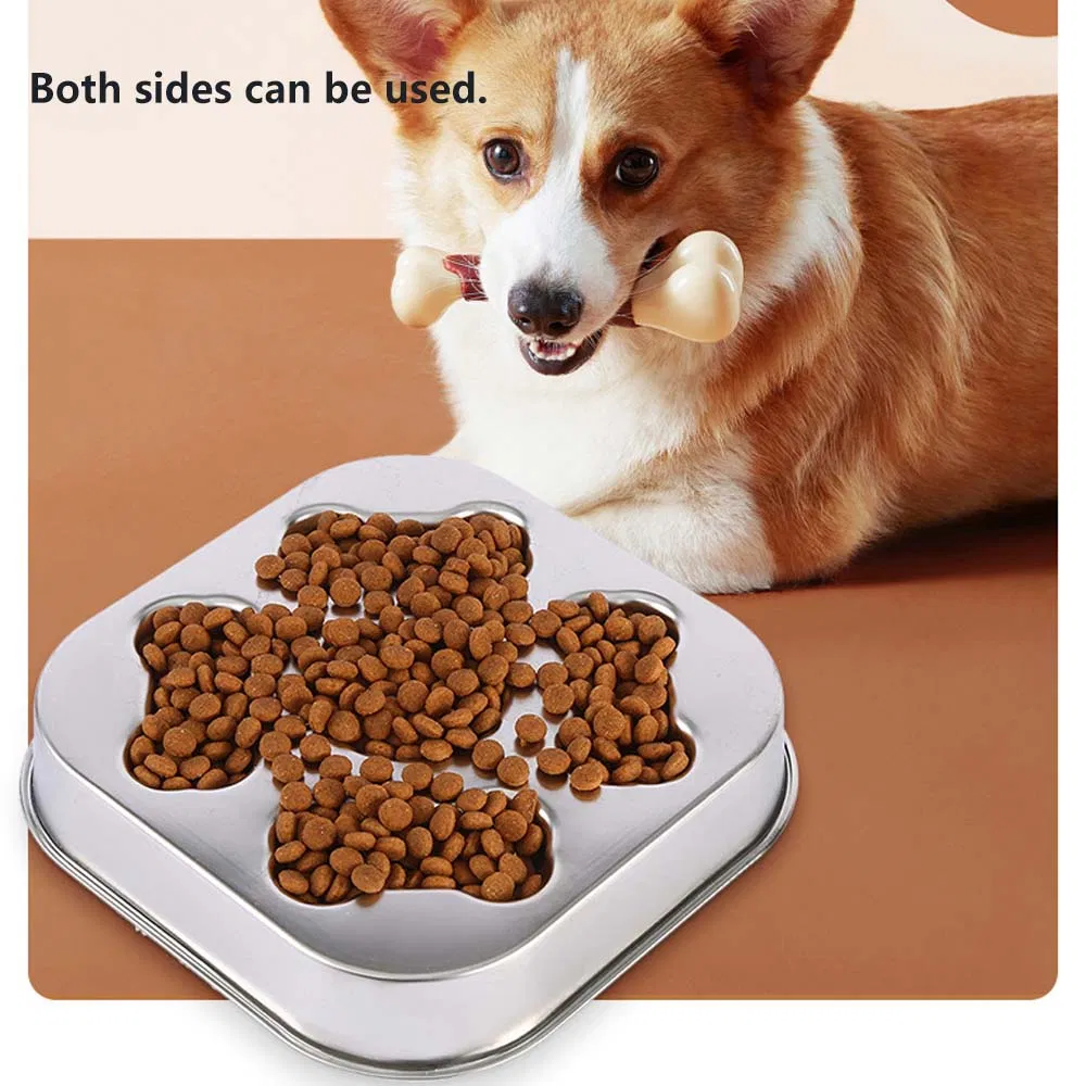 Slow Feeder Dog and Cat Bowls - Stainless Steel, Anti-Gulping, Non-Slip, Fun Design to Slow Down Eating, Easy to Clean, Pet Food Training Bowl Toy