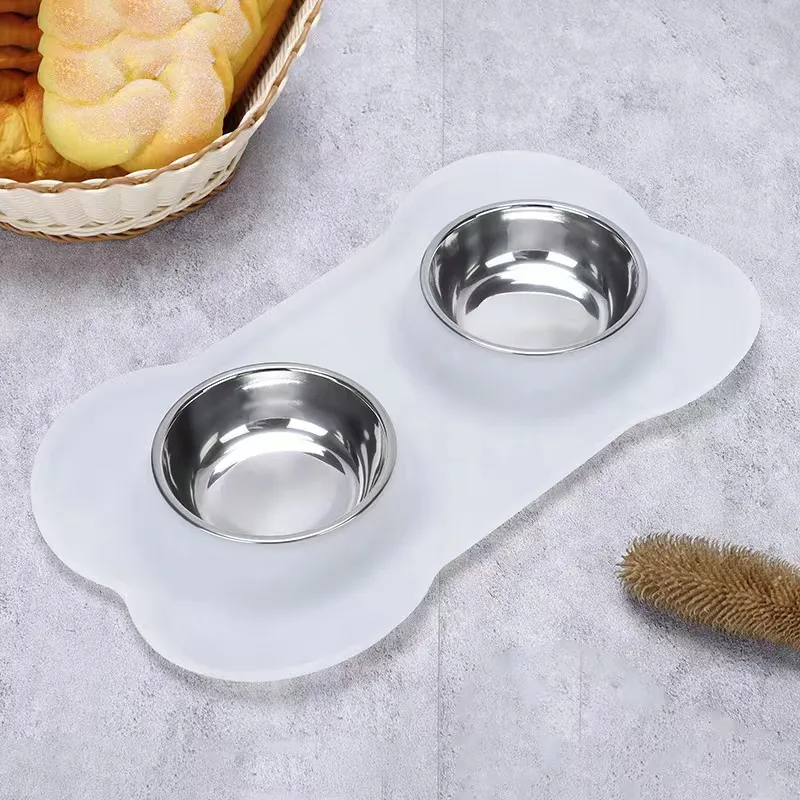 Elevated Whisker Friendly Tilted Flat Silicone Double Feeder Bowl