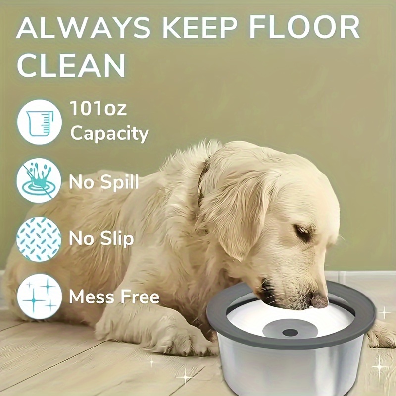 No Spill Dog Water Bowl 70oz Stainless Steel Slow Water Feeder with Floating Disk Anti Splash for Large Dogs